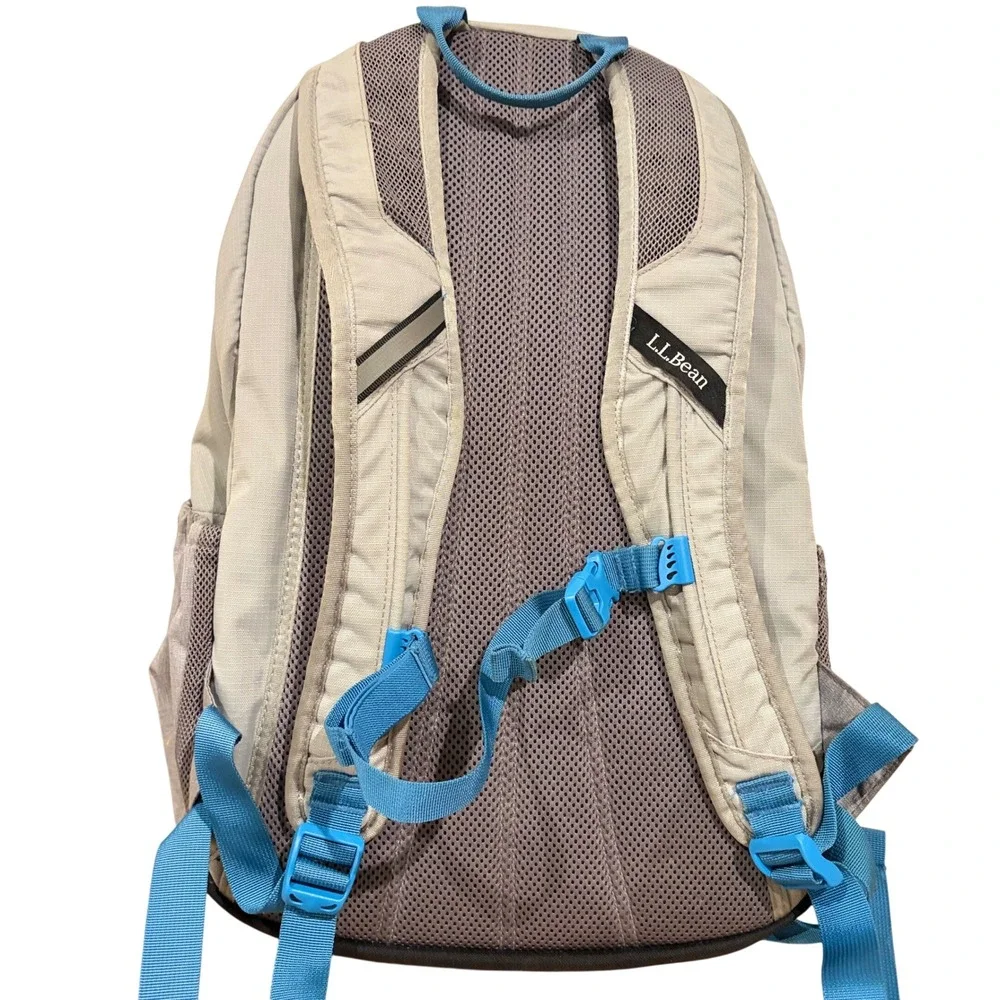 LL Bean Hiking Backpack laptop comfort carry Grey Blue Bungee Daypack School Bag
